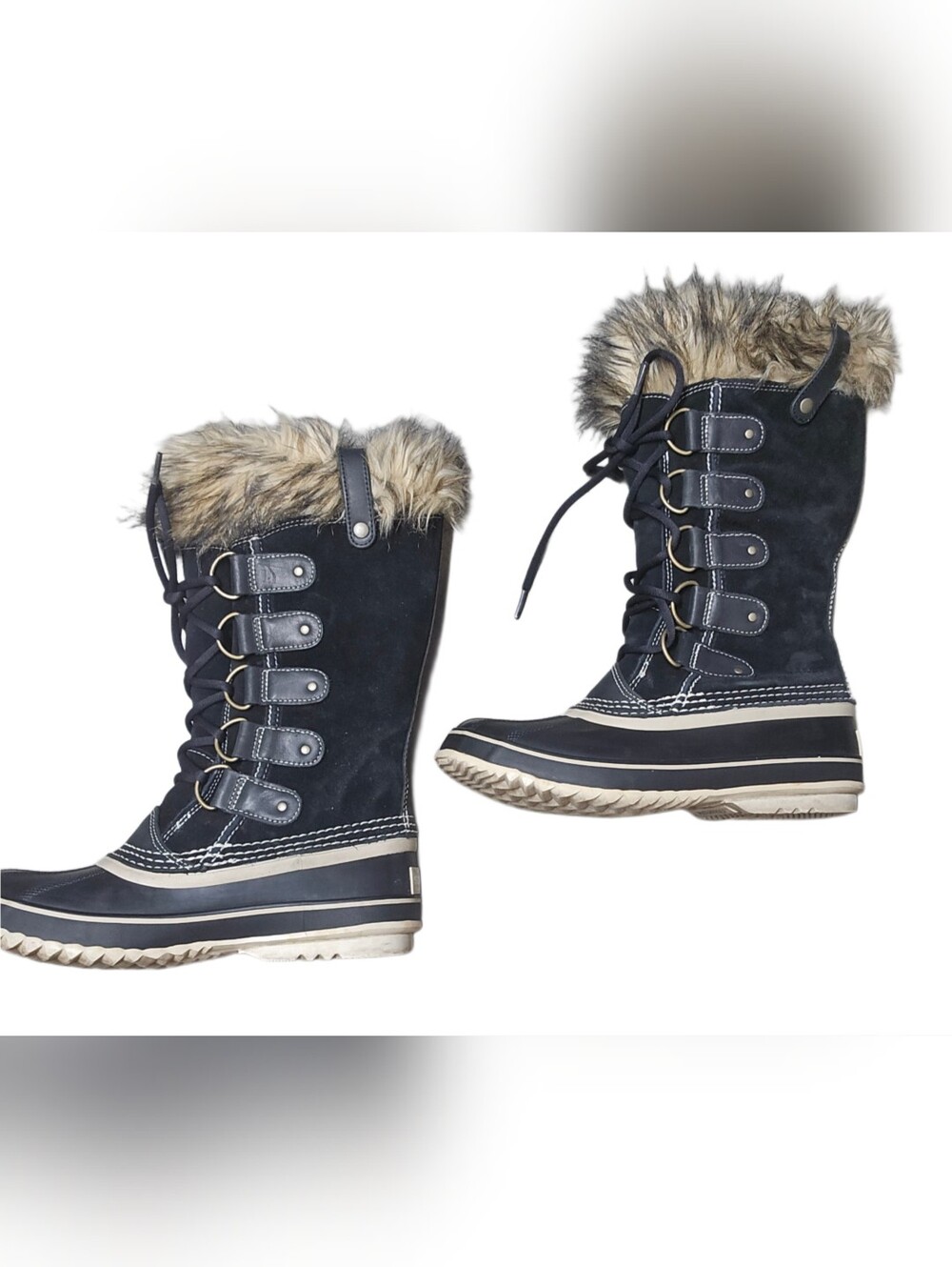 Sorel Joan Of Artic Waterproof Women's Black Faux Fur Winter Lace-Up Boots Sz 8